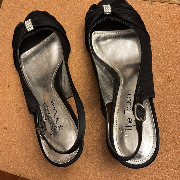 Beautiful satin open toe heels with rhinestone accent. - Picture 4 of 8